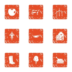 Peasant icons set. Grunge set of 9 peasant vector icons for web isolated on white background