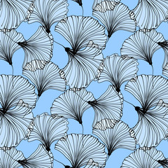 Vector summer beach pattern. Blue ginkgo leaves background. Cont