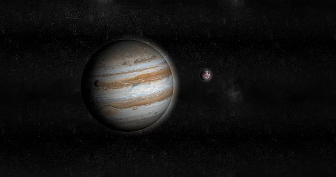 Ganymede moon orbiting around Jupiter planet