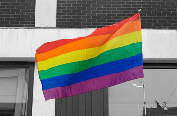 LGBT Rainbow flag isolated on black and white background