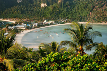 View of Phi Phi Don Island from an overlook, Krabi Province, Thailand.