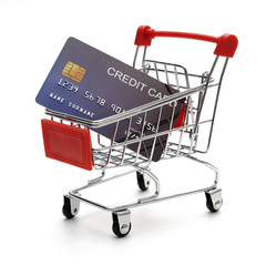 credit card with Shopping Cart On White Background Shot In Studio