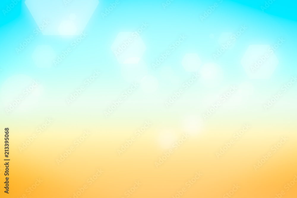 Wall mural white hexagon bokeh on summer background blurred light, abstract blurred gradient background