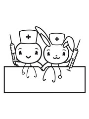 vogel huhn küken team paar 2 kaninchen hase häschen schild spritze süß Stethoskop abhören herzschlag puls krankenschwester behandeln untersuchen krank gesund notarzt pfleger heilen