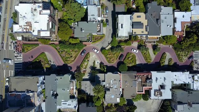 Aerial view of a winding street in San Francisco California – time-lapse of Lombard Street.