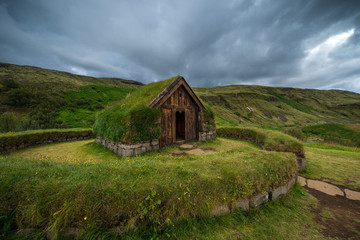 Fototapeta na wymiar Pjodveldisbaer ancient historical buildings, south of Iceland