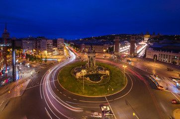 Dusk niew of Barcelona, Spain. Plaza de Espana