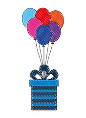 birthday gift box with balloons celebration