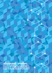 Abstract background. Blue isometric cubes with patterns