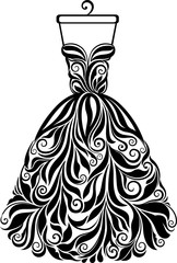 Vector silhouette of isolated floral back dress