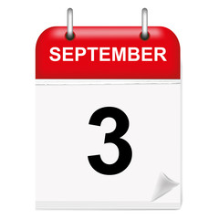 Daily calendar of single-leaf rings, red spine, 3d,september,3rd,third,vector,illustration