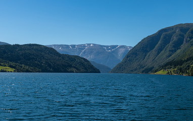 Fototapeta na wymiar Landscape Hardanger Fjord from the boat. National park Hardangervidda, Norway, Europe.