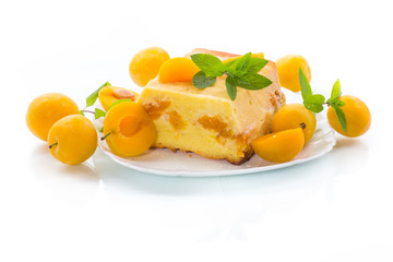 sweet curd casserole stuffed with yellow plums inside