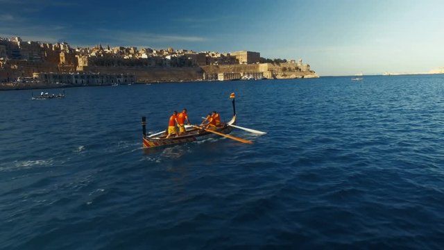 A regatta boat close to the finish Line