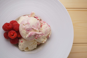 Raspberry Ice-cream with Fresh Scottish Raspberries