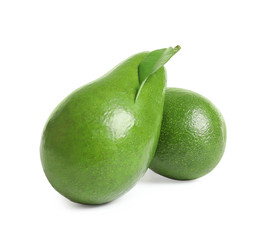 Ripe fresh avocados on white background