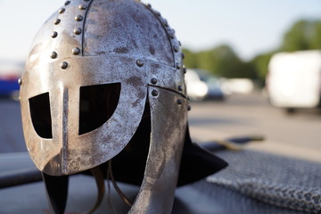 Old medieval steel helmet 