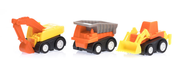 set of Toy Garbage Truck with  tractor isolated on a white background.