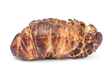 Smoked ham on white background. Close up.