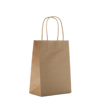 Mockup of paper shopping bag on white background