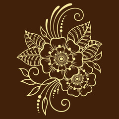 Mehndi flower pattern for Henna drawing and tattoo. Decoration in ethnic oriental, Indian style.