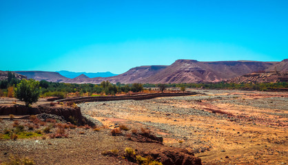 Desert road with Atlas Mountains, Morocco