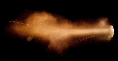 texture of firearm shot, isolate flash shot on black background