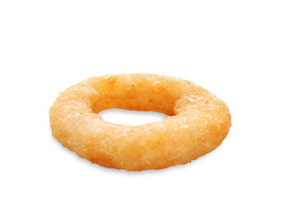 Freshly cooked onion ring on white background