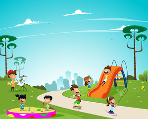 Naklejka premium Children play in the playground