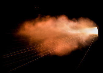 texture of firearm shot, isolate flash shot on black background