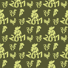 Rooster cock vector seamless pattern background cute cartoon illustration new year 2017 badges bird symbol cock farm animal hen cockerel chinese silhouette .