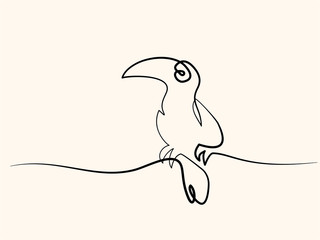 Continuous one line drawing. Tukan bird symbol. Logo of the bird. Vector illustration © Valenty