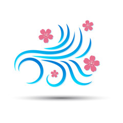 wind icon with pink sakura falling flowe