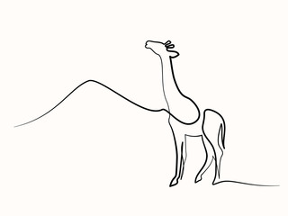 Continuous one line drawing. Giraffe walking symbol. Logo of the giraffe. Vector illustration