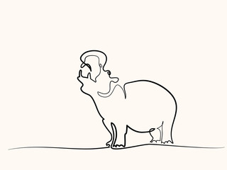 Continuous one line drawing. Hippo silhouette symbol. Logo of the Hippo. Vector illustration