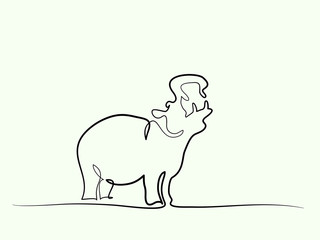 Continuous one line drawing. Hippo silhouette symbol. Logo of the Hippo. Vector illustration