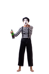 Mime drinking wine isolated on white background
