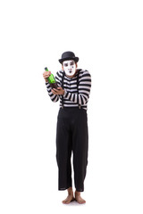 Mime drinking wine isolated on white background