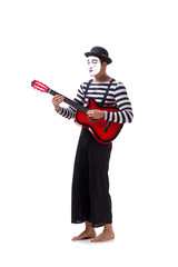 Mime playing guitar isolated on white