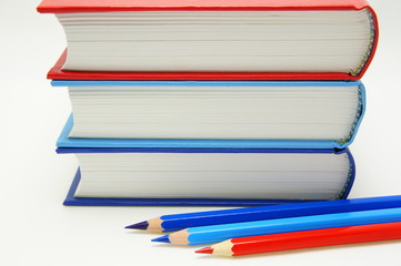 Books and crayons.