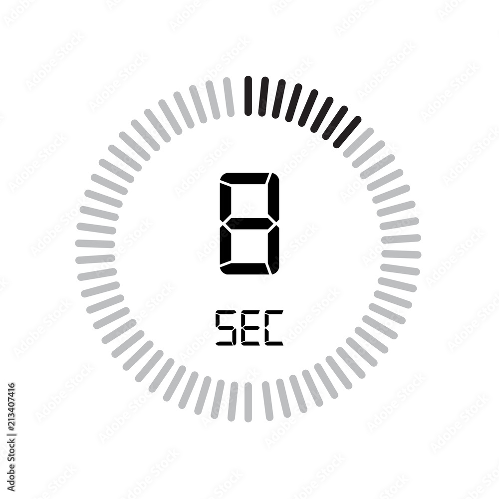 Aufkleber the 8 seconds icon, digital timer. clock and watch, timer, countdown symbol isolated on white backgr