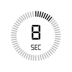 The 8 seconds icon, digital timer. clock and watch, timer, countdown symbol isolated on white background, stopwatch vector icon