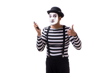 Mime with telephone isolated on white background