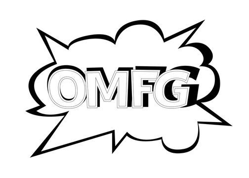 Monochrome vector OMFG speech bubble. Black and white emotional icon isolated. Comic and cartoon style.