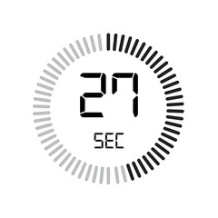 The 27 seconds icon, digital timer. clock and watch, timer, countdown symbol isolated on white background, stopwatch vector icon