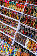 Display of shoes at the street market  in Taj Ganj neighborhood of Agra, Uttar Pradesh, India