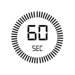 The 60 seconds icon, digital timer. clock and watch, timer, countdown symbol isolated on white background, stopwatch vector icon
