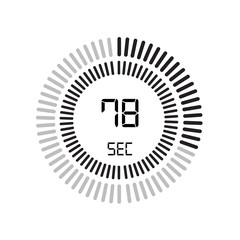 The 78 seconds icon, digital timer. clock and watch, timer, countdown symbol isolated on white background, stopwatch vector icon