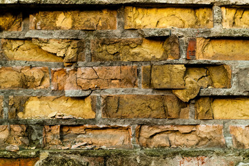 Old brick wall. Industrial background, empty grunge urban street with warehouse brick wall, natural light, copy space