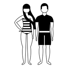 man and woman character in swimsuit summer